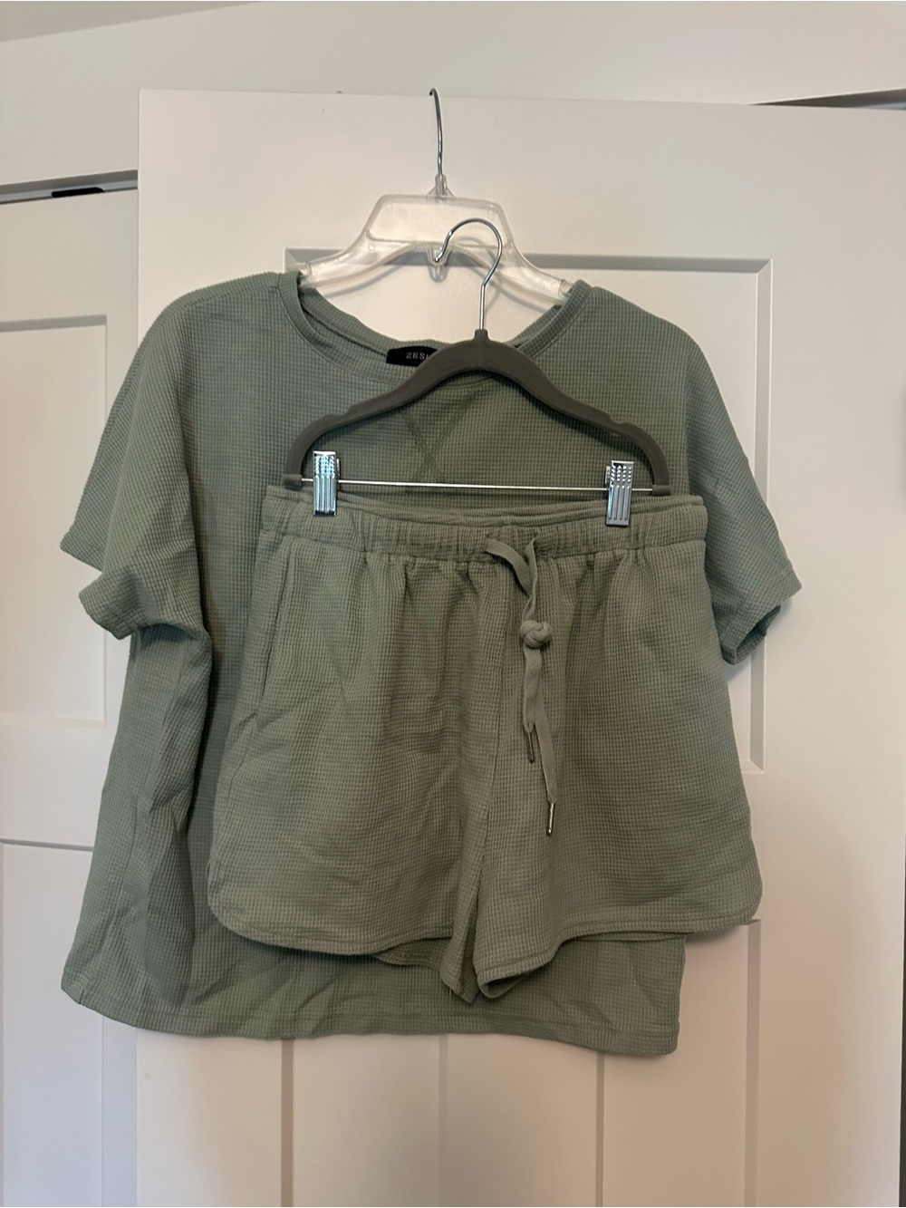 Soft Waffle-Knit Short Set in Sage Green